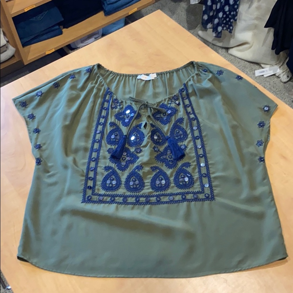 Pristine Tory Burch sz 10 green silk blouse